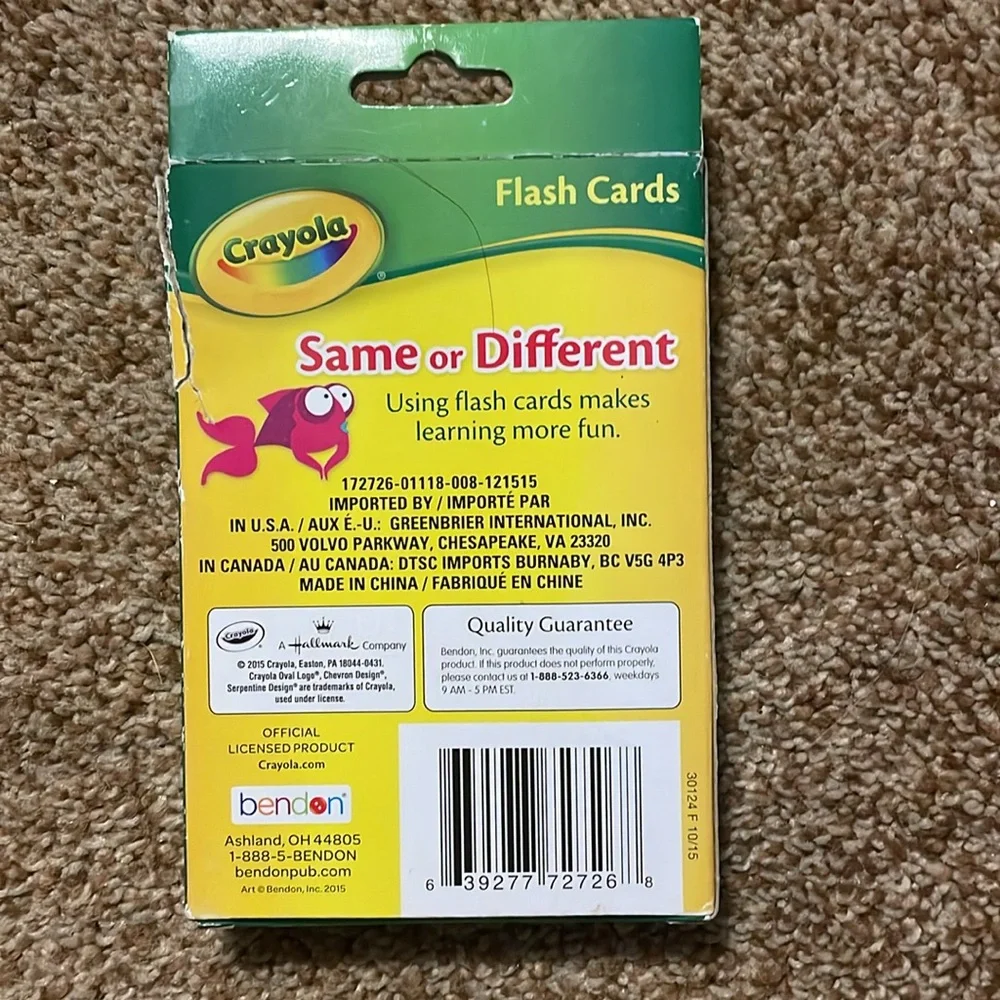 Crayola Flash Cards, Same or Different
